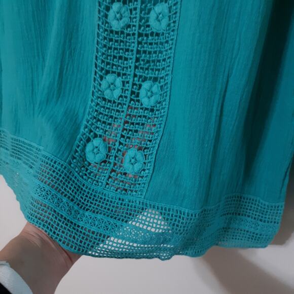 Esley cotton gauzy top or swim coverup sz S crocheted threadwork - Picture 2 of 8